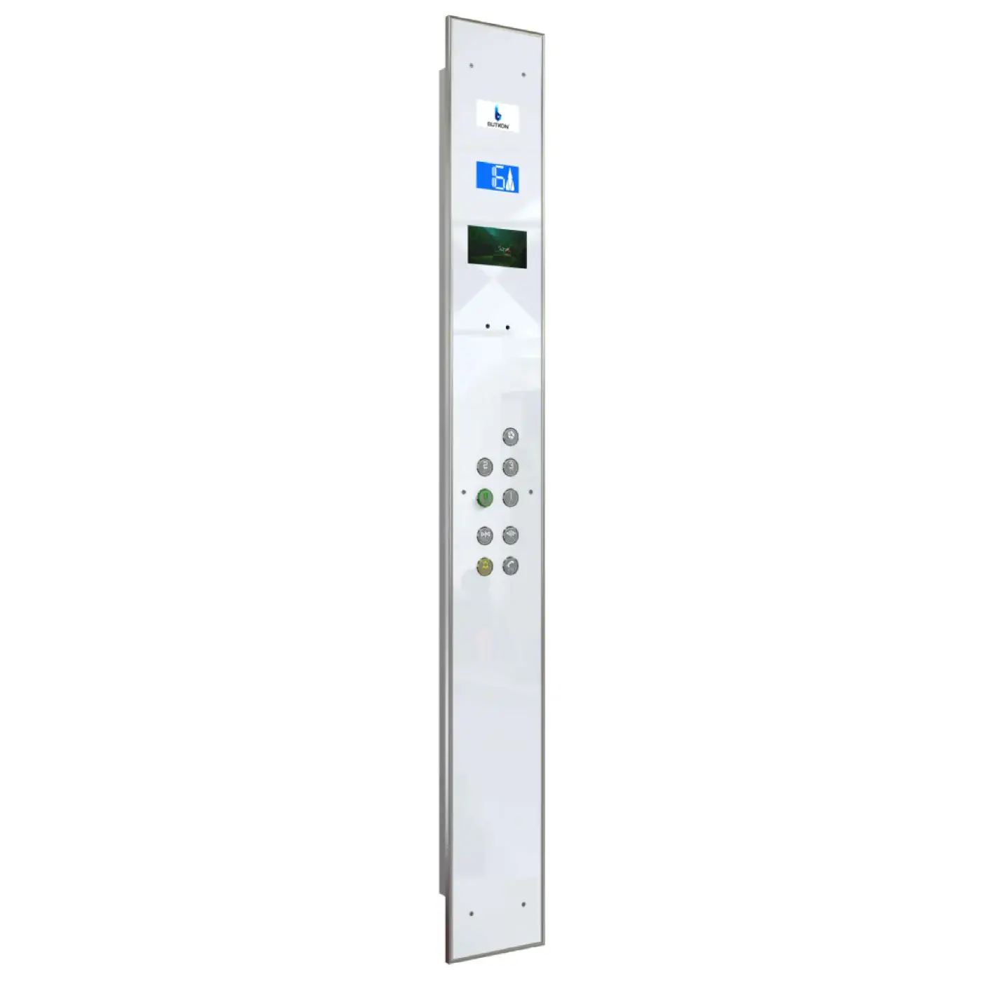 Glasline Button — pleine hauteur, blanc — boîte à boutons de cabine, vue produit
